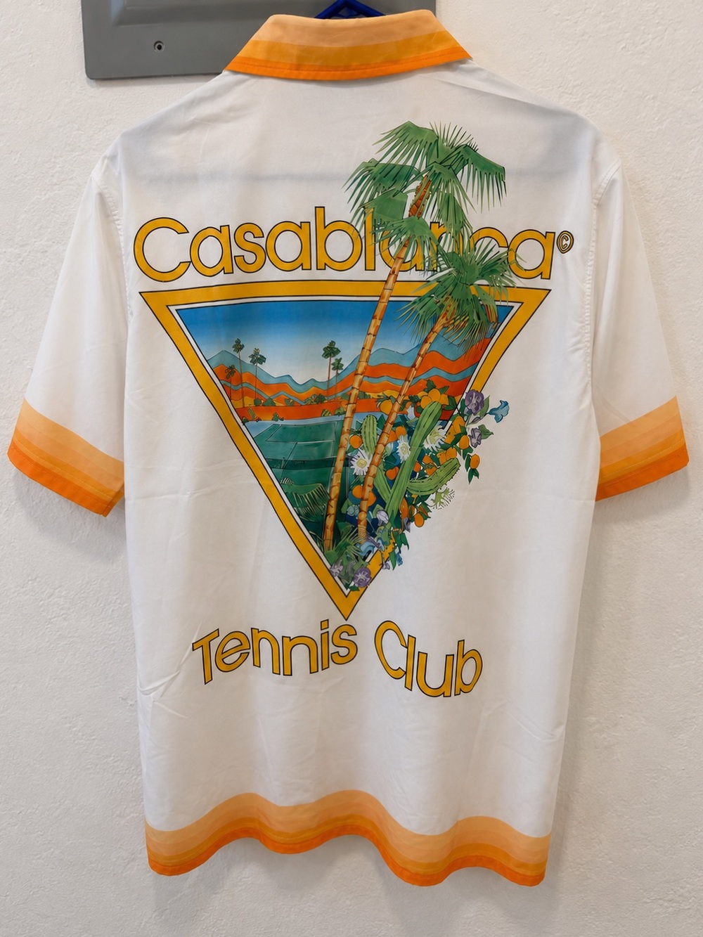 Casablanca Tennis Club Silk Blend Resort Shirt White Orange 2XL
